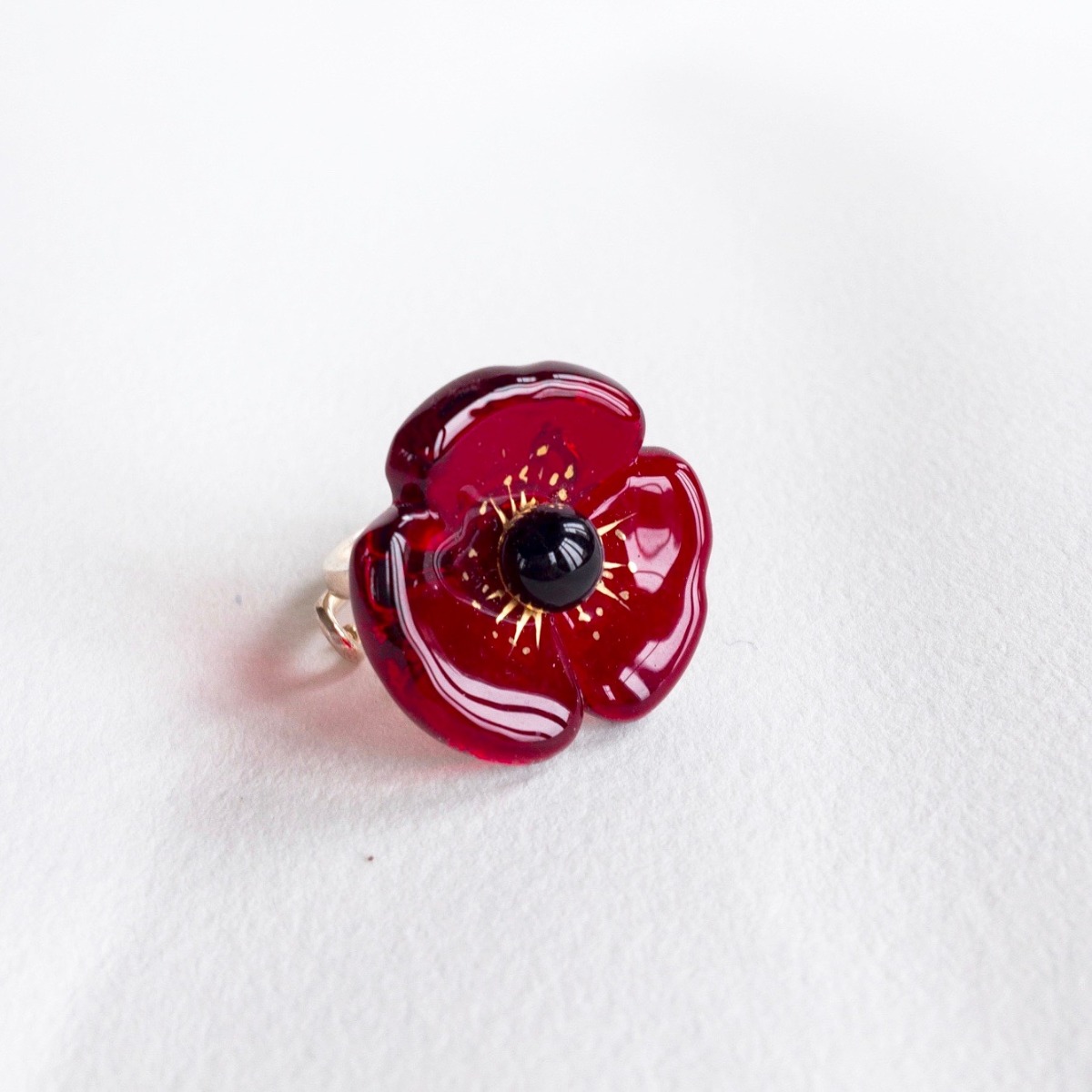 Bague fleur de coquelicot en argent sterling 925 fait à la main par Emmanuela bijoux originaux faits à la main bague en émail rouge fleur floral haute couture accessoires dart grec inhabituel
