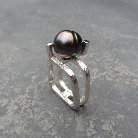 Artisanart Bague En Argent Avec Une Perle De Tahiti Realisee Par