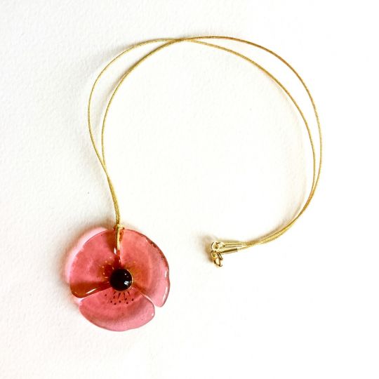 Collier Pendentif Coquelicot Equilibrium - Bijou Symbole De Paix Et Espoir - Métal