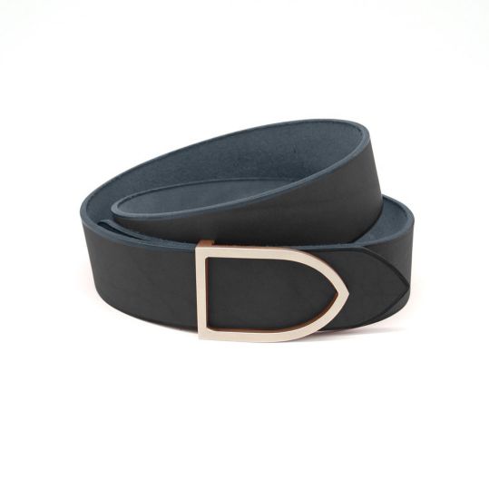 Ceinture sangle U cuir noir boucle argentee