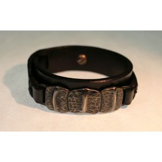 Bracelet de force en cuir pour homme petites écailles en Argent