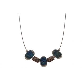 collier perles de verre filé bleues
