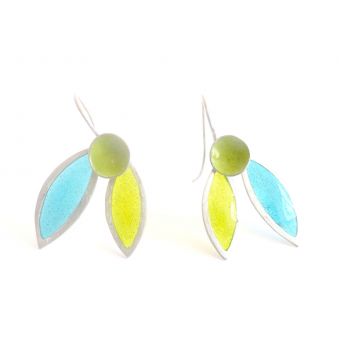 Boucles d'oreilles "Flor", feuilles bleues