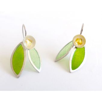 Boucles d'oreilles "Flor", feuilles vertes