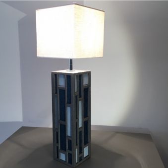 Lampe «Senlisse cuir» - PM - carrée bleu