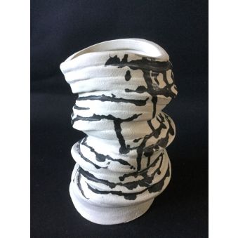 Vase-sculpture anneaux moyen en grès