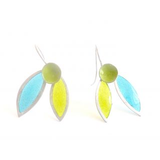 Серьги «Flor» с голубыми листьями