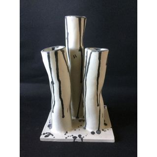 Vase-sculpture 3 tubes en grès